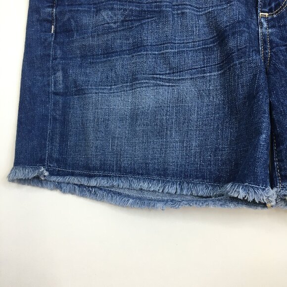 PAIGE Logo Hardware Medium Wash JIMMY JIMMY Raw Edge Hem Cut Offs Denim Shorts - Picture 6 of 11